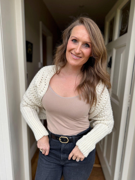 Mirabilis Crochet Sweater Scarf Pattern – Textured Worsted Weight Wrap with Sleeves (XS–5XL)