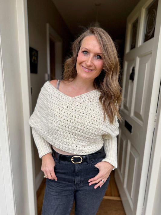 Mirabilis Crochet Sweater Scarf Pattern – Textured Worsted Weight Wrap with Sleeves (XS–5XL)